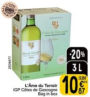 Promoties L’âme du terroir igp cotes de gascogne - Witte wijnen - Geldig van 18/06/2024 tot 24/06/2024 bij Cora