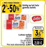 Promoties Luikse wafels suzy natuur - Lotus Bakeries - Geldig van 18/06/2024 tot 24/06/2024 bij Cora