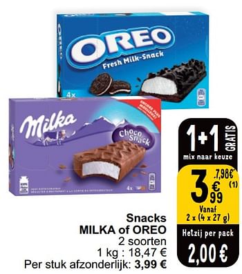 Promoties Snacks milka of oreo - Huismerk - Cora - Geldig van 18/06/2024 tot 24/06/2024 bij Cora