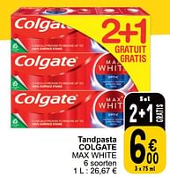 Promoties Tandpasta colgate max white - Colgate - Geldig van 18/06/2024 tot 24/06/2024 bij Cora