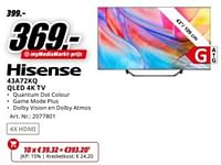 Promoties Hisense 43a72kq qled 4k tv - Hisense - Geldig van 17/06/2024 tot 30/06/2024 bij Media Markt
