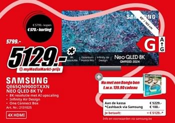 Promoties Samsung qe65qn900dtxxn neo qled 8k tv - Samsung - Geldig van 17/06/2024 tot 30/06/2024 bij Media Markt
