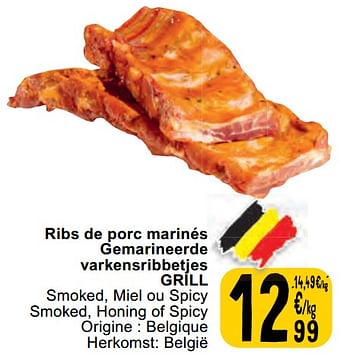 Promotions Ribs de porc marinés gemarineerde varkensribbetjes grill - Produit maison - Cora - Valide de 11/06/2024 à 17/06/2024 chez Cora