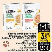 Promotions Snacks purée pour chats snackpuree voor katten purina gourmet nature’s creations - Purina - Valide de 11/06/2024 à 17/06/2024 chez Cora