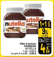 Promotions Pâte à tartiner ferrero nutella - Nutella - Valide de 18/06/2024 à 24/06/2024 chez Cora