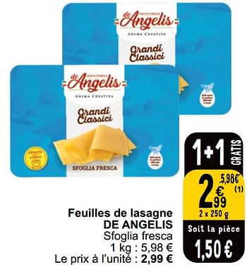 Promotions Feuilles de lasagne de angelis - de Angelis - Valide de 18/06/2024 à 24/06/2024 chez Cora