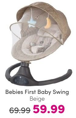 Promoties Bebies first baby swing beige - bebiesfirst - Geldig van 16/06/2024 tot 22/06/2024 bij Baby & Tiener Megastore