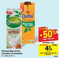 Promoties Plantaardige amandeldrink campina - Campina - Geldig van 19/06/2024 tot 25/06/2024 bij Carrefour