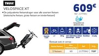 Promoties Platform fietsdrager op trekhaak velospace xt - Thule - Geldig van 05/06/2024 tot 20/08/2024 bij Auto 5