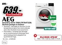 Promotions Aeg sensidry serie 7000 tr78at32b séchoir pompe à chaleur - AEG - Valide de 17/06/2024 à 30/06/2024 chez Media Markt
