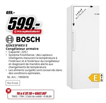 Promotions Bosch gsn33fwev e congélateur armoire - Bosch - Valide de 17/06/2024 à 30/06/2024 chez Media Markt