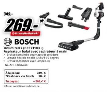 Promotions Bosch unlimited 7 bcs711xxl aspirateur balai avec aspirateur à main - Bosch - Valide de 17/06/2024 à 30/06/2024 chez Media Markt