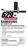 Promotions Samsung hw-q800d-xn barre de son cinematic q-series - Samsung - Valide de 17/06/2024 à 30/06/2024 chez Media Markt