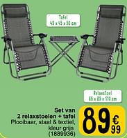 Promoties Set van 2 relaxstoelen + tafel - Nordic Master - Geldig van 18/06/2024 tot 01/07/2024 bij Cora