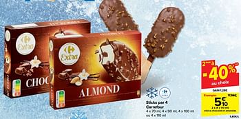 Promoties Sticks chocolat et amandes - Huismerk - Carrefour  - Geldig van 19/06/2024 tot 01/07/2024 bij Carrefour