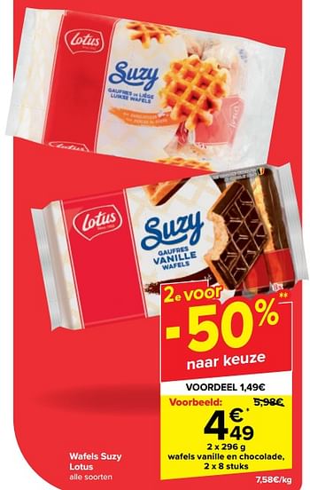 Promoties Wafels vanille en chocolade - Lotus Bakeries - Geldig van 19/06/2024 tot 01/07/2024 bij Carrefour