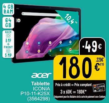 Promotions Acer tablette iconia p10-11-k25x - Acer - Valide de 18/06/2024 à 01/07/2024 chez Cora