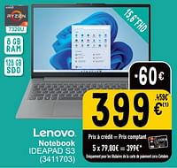 Promotions Lenovo notebook ideapad s3 - Lenovo - Valide de 18/06/2024 à 01/07/2024 chez Cora