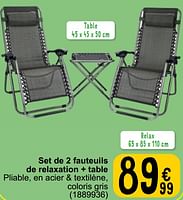 Promotions Set de 2 fauteuils de relaxation + table - Nordic Master - Valide de 18/06/2024 à 01/07/2024 chez Cora