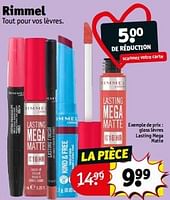 Promotions Gloss lèvres lasting mega matte - Rimmel - Valide de 18/06/2024 à 23/06/2024 chez Kruidvat
