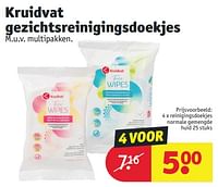 Promoties Reinigingsdoekjes normale gemengde huid - Huismerk - Kruidvat - Geldig van 18/06/2024 tot 23/06/2024 bij Kruidvat