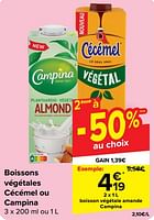 Promotions Boisson végétale amande campina - Campina - Valide de 19/06/2024 à 01/07/2024 chez Carrefour