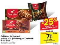 Promotions Tablette de chocolat dessert 58 - Cote D'Or - Valide de 19/06/2024 à 01/07/2024 chez Carrefour