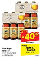 Promotions Bière tripel karmeliet - TRipel Karmeliet - Valide de 19/06/2024 à 01/07/2024 chez Carrefour
