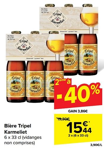 Promotions Bière tripel karmeliet - TRipel Karmeliet - Valide de 19/06/2024 à 01/07/2024 chez Carrefour