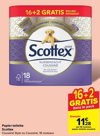 Promotions Rouleaux papier-toilette coussiné - Scottex - Valide de 19/06/2024 à 01/07/2024 chez Carrefour