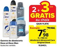 Promotions Déodorant advanced care original dove - Dove - Valide de 19/06/2024 à 25/06/2024 chez Carrefour