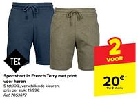 Promoties Sportshort in french terry met print voor heren - Tex - Geldig van 19/06/2024 tot 01/07/2024 bij Carrefour