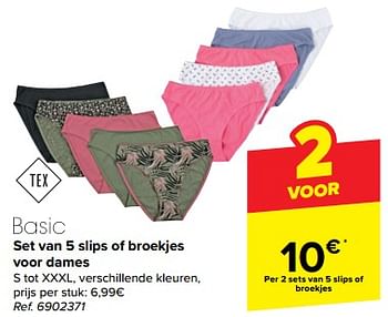 Promoties Set van 5 slips of broekjes voor dames - Tex - Geldig van 19/06/2024 tot 01/07/2024 bij Carrefour