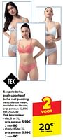 Promoties Soepele beha, push-upbeha of beha met padding - Tex - Geldig van 19/06/2024 tot 01/07/2024 bij Carrefour