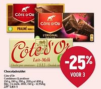 Promoties Chocoladetablet melk - Cote D'Or - Geldig van 20/06/2024 tot 26/06/2024 bij Delhaize