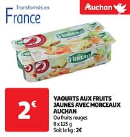 Promoties Yaourts aux fruits jaunes avec morceaux auchan - Huismerk - Auchan - Geldig van 18/06/2024 tot 23/06/2024 bij Auchan