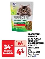 Promoties Croquettes au boeuf et au poulet pour chat adulte natural vitality perfect fit - Perfect Fit  - Geldig van 18/06/2024 tot 23/06/2024 bij Auchan