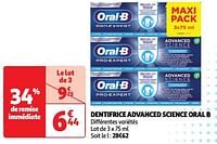 Promoties Dentifrice advanced science oral b - Oral-B - Geldig van 18/06/2024 tot 23/06/2024 bij Auchan