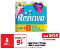 Promoties Papier toilette skin care blanc renova - Renova - Geldig van 18/06/2024 tot 23/06/2024 bij Auchan