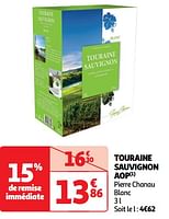 Promoties Touraine sauvignon aop pierre chanau blanc - Witte wijnen - Geldig van 18/06/2024 tot 23/06/2024 bij Auchan
