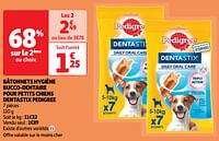 Promoties Bâtonnets hygiène bucco-dentaire pour petits chiens dentastix pedigree - Pedigree - Geldig van 18/06/2024 tot 23/06/2024 bij Auchan