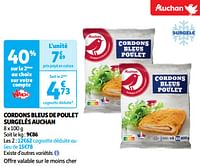 Promoties Cordons bleus de poulet surgelés auchan - Huismerk - Auchan - Geldig van 18/06/2024 tot 23/06/2024 bij Auchan