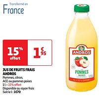 Promoties Jus de fruits frais andros pommes, citron, ace ou pommes poires - Andros - Geldig van 18/06/2024 tot 23/06/2024 bij Auchan