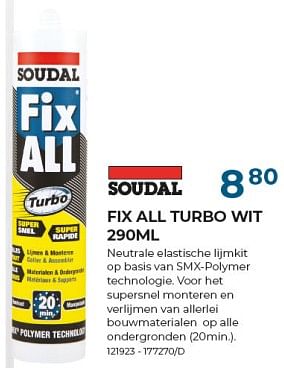 Promoties Fix all turbo wit - Soudal - Geldig van 01/06/2024 tot 31/07/2024 bij Group Meno