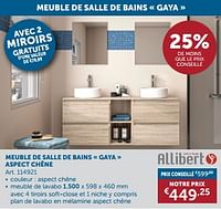 Promotions Meuble de salle de bains gaya aspect chêne - Allibert - Valide de 18/06/2024 à 15/07/2024 chez Zelfbouwmarkt