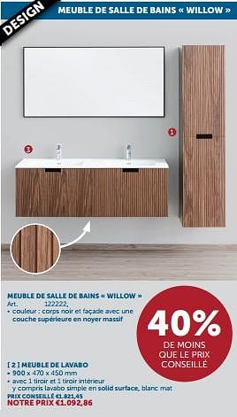 Promotions Meuble de salle de bains willow meuble de lavabo - Produit maison - Zelfbouwmarkt - Valide de 18/06/2024 à 15/07/2024 chez Zelfbouwmarkt