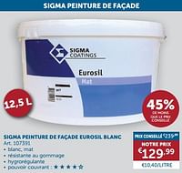 Promotions Sigma peinture de façade eurosil blanc - Sigma - Valide de 18/06/2024 à 15/07/2024 chez Zelfbouwmarkt