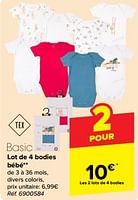 Promotions Lot de 4 bodies bébé - Tex - Valide de 19/06/2024 à 01/07/2024 chez Carrefour