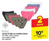 Promotions Lot de 5 slips ou culottes dame - Tex - Valide de 19/06/2024 à 01/07/2024 chez Carrefour