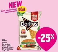 Promotions Chips doritos burger king flame-grilled whopper flavour - Doritos - Valide de 20/06/2024 à 26/06/2024 chez Delhaize